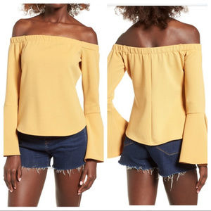 Nordstrom Leith Ribbed Bell Sleeve Off The Shoulder Top - Small